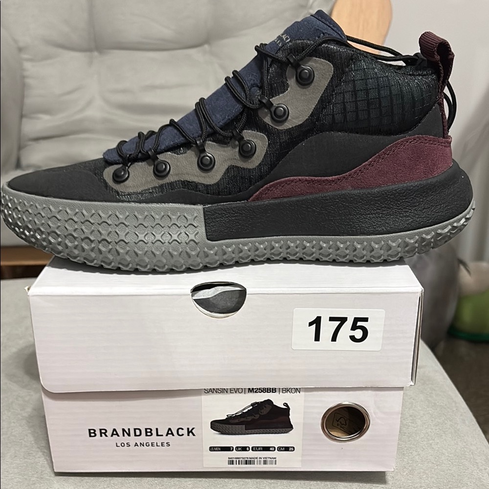 Brandblack Black and Gray High-Top Sneakers/ Hiking shoes with Quilted Design